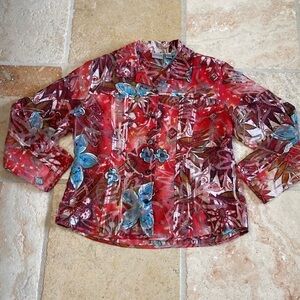 Chico’s linen blend Jacket blouse Womens XL/3 sheer Resortwear Artsy Art to wear